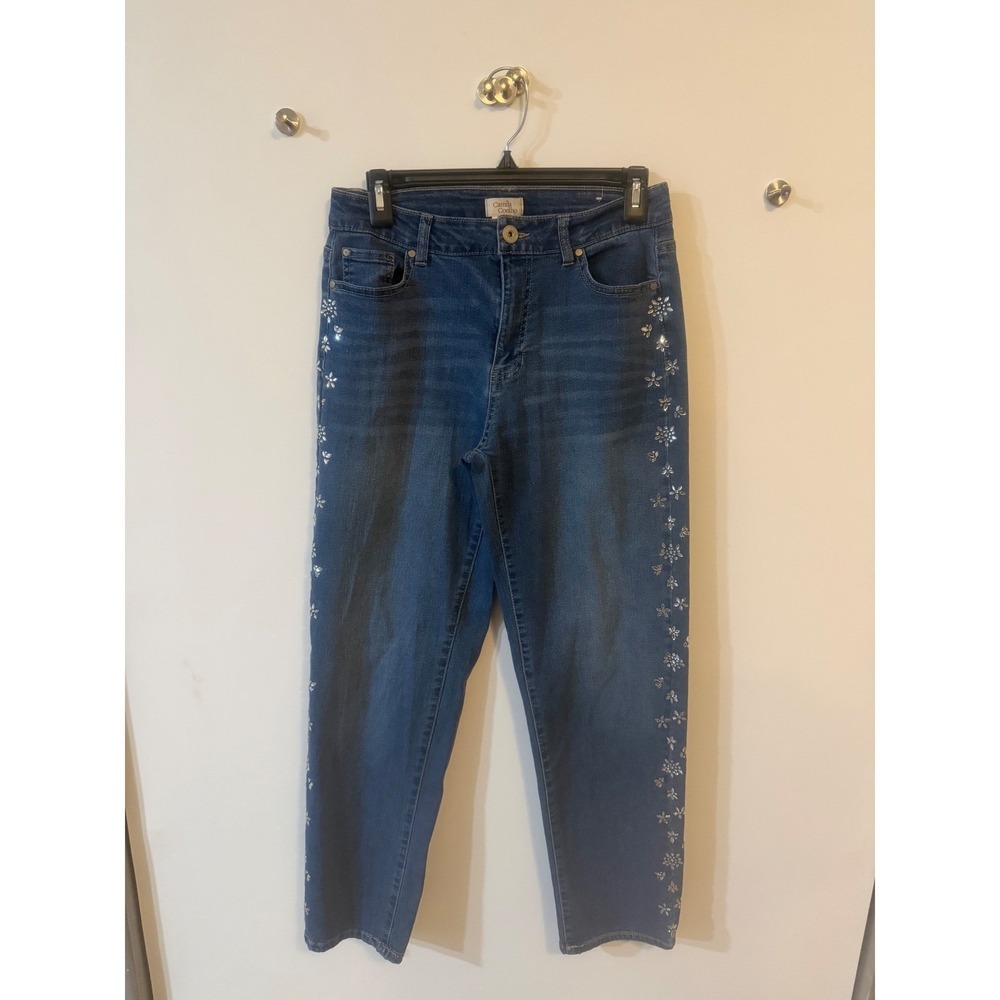 Camila Coelho Rhinestone Embellished Straight Leg Jeans Medium Wash Size 6